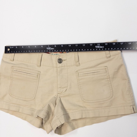 Y2K American Eagle Micro Mini Shorts Womens Size 8 Low Rise Booty Chino Beige - Picture 7 of 8